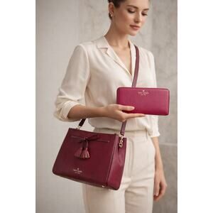 Kate Spade Hayes Medium Satchel Burgundy + Pink Continental Wallet Bundle Sale!!